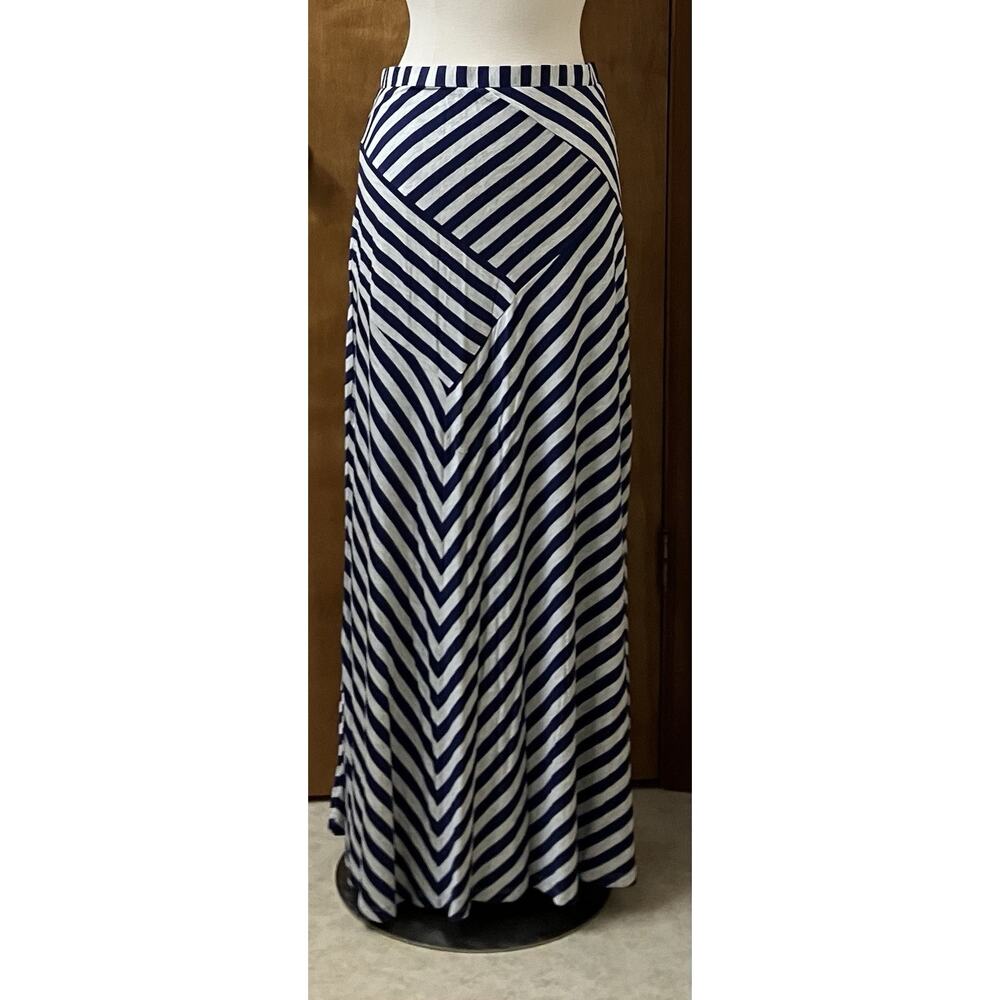 Womens Design History Maxi Skirt Lightweight Asymmetrical Chevron Stripe Blue L